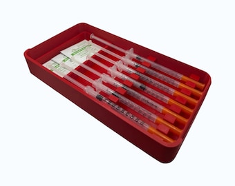 Syringe Storage Case Preloaded| Insulin, Peptides, Travel Organizer Prefilled (Red)