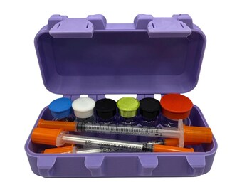 Peptides case storage organizer and syringe holder for peptides. glp