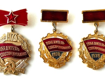 3pc of Soviet Era Competition Winners Pinbacks Pin Back Soviet Russian 1973, 1978