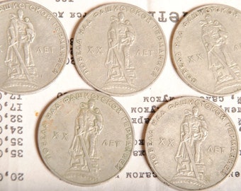 1965 USSR 1 Russian Soviet annivers Ruble Rouble 5 Coins XX years of Victory