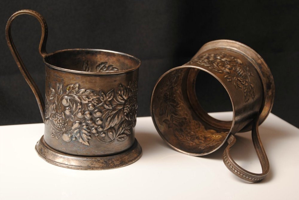 Podstakannik VINE Tea Glass Holder USSR Tea Accessories Set of 2 Soviet