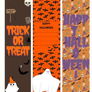 Halloween Bookmarks Printable Set of 3 | Trick or Treat Bookmark PNG | Cute Ghost Skull Bat Design | Instant Download Digital Print