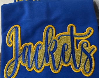 Yellow Jacket Glitter Embroidery Design: School Mascot Applique (Digital Download)