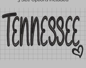 Tennessee Embroidery Font with Heart | Handwritten State Design (Digital File)