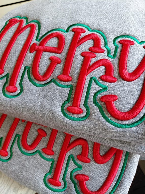 MERRY Puff Embroidery Design – 3D Christmas Foam Machine Embroidery File for Sweatshirts & Hoodies