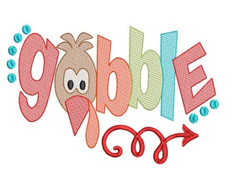 Gobble Turkey Sketch Stitch Embroidery Design (Digital File), Thanksgiving Files