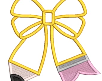 Pencil Bow Applique • Back to School Embroidery Design • Quick Stitch • Single Fabric Applique