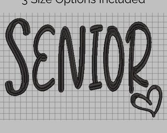 Senior Embroidery Design with Heart Detail | Trendy Graduation Embroidery File