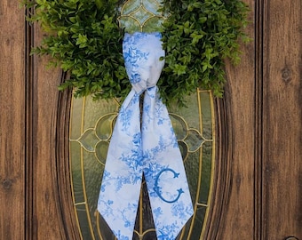 Blue Floral Wreath Sash | Personalized Wreath Accessory | Housewarming Gifts