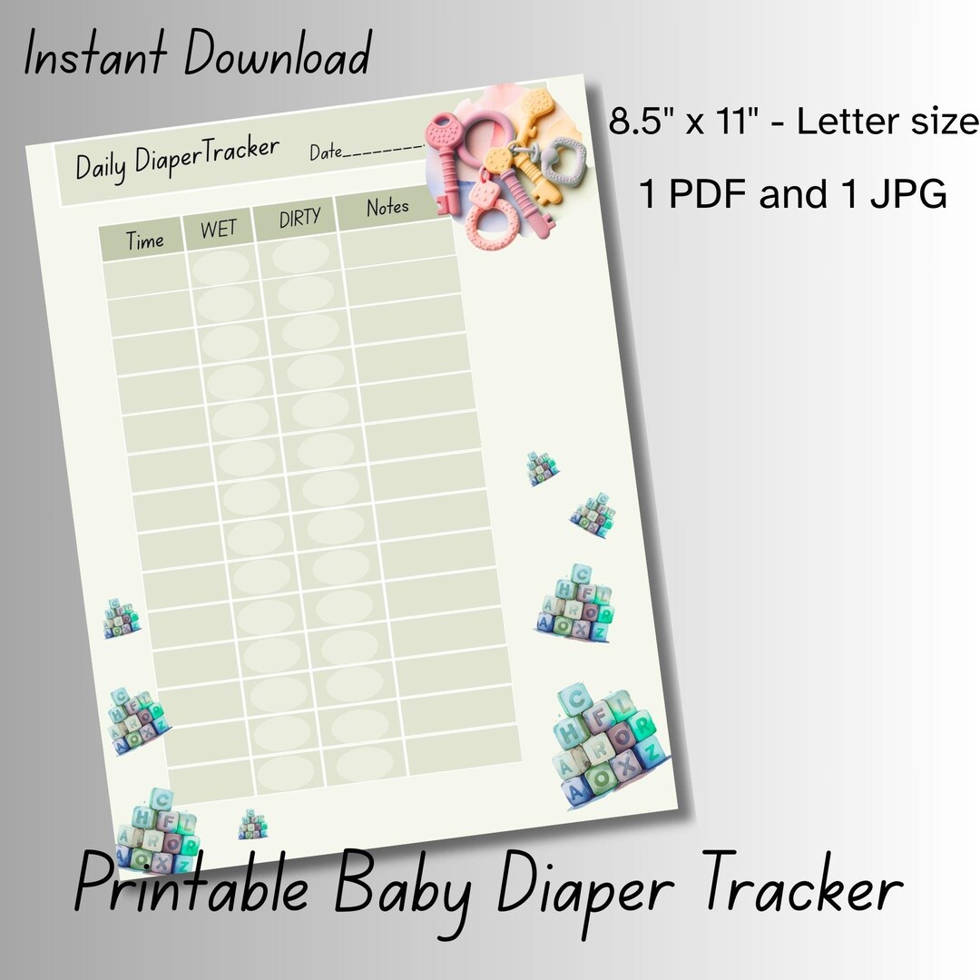 Newborn Diaper Tracker Printable – Daily Baby Nursery Log for Parents ...