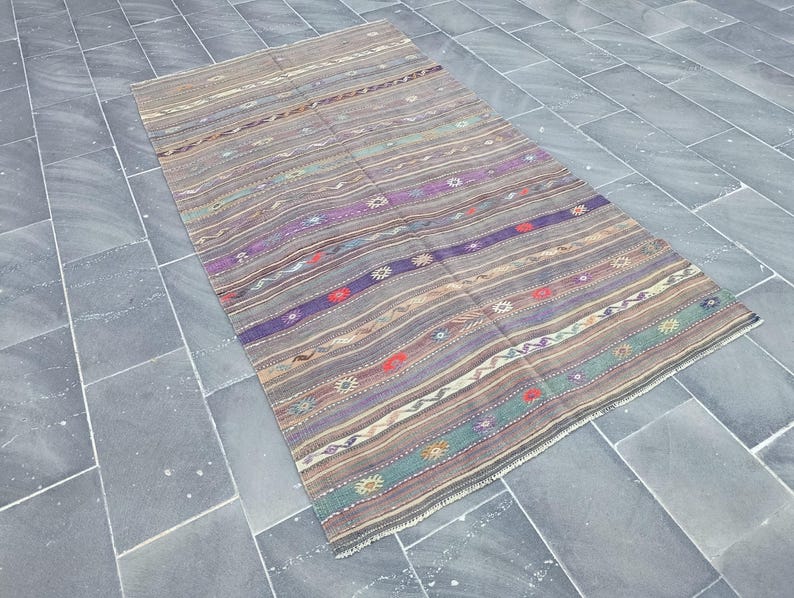 Kilim Rug Patterns 5x8 Turkish Wool Kilim Runner Rug, Oushak Anatolian Tribal Design (4 ...