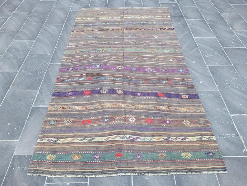 Kilim Rug Patterns 5x8 Turkish Wool Kilim Runner Rug, Oushak Anatolian Tribal Design (4 ...