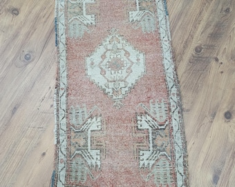 Alfombra vintage de lana Oushak, decoración tribal bohemia en rojo y gris para el hogar (1,7 x 3,5 pies)