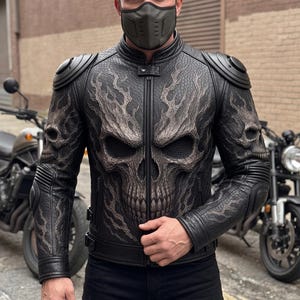 Mörk Skalljacka, Gotisk Bikerrock med CE-skydd & Design