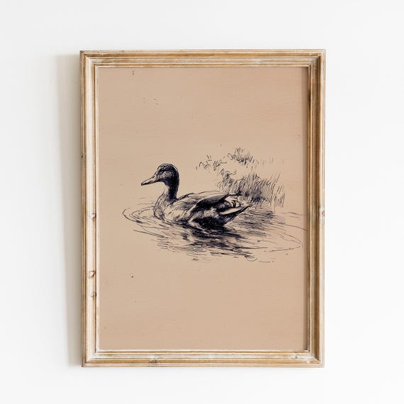 Vintage Mallard Duck Sketch | Mallard Duck Handdraw | Gift for Duck Hunters | Green Duck Poster | Hunter Gift Poster | Hunting House Decor