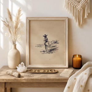 Vintage Cowgirl Surfer Skiss Tryck | Minimal Texas Surfer Handteckning | Retro Coastal Surf Art | Cowgirl Surf Skiss | Surf Coastal Art bild 9