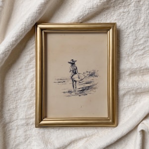 Vintage Cowgirl Surfer Skiss Tryck | Minimal Texas Surfer Handteckning | Retro Coastal Surf Art | Cowgirl Surf Skiss | Surf Coastal Art bild 8