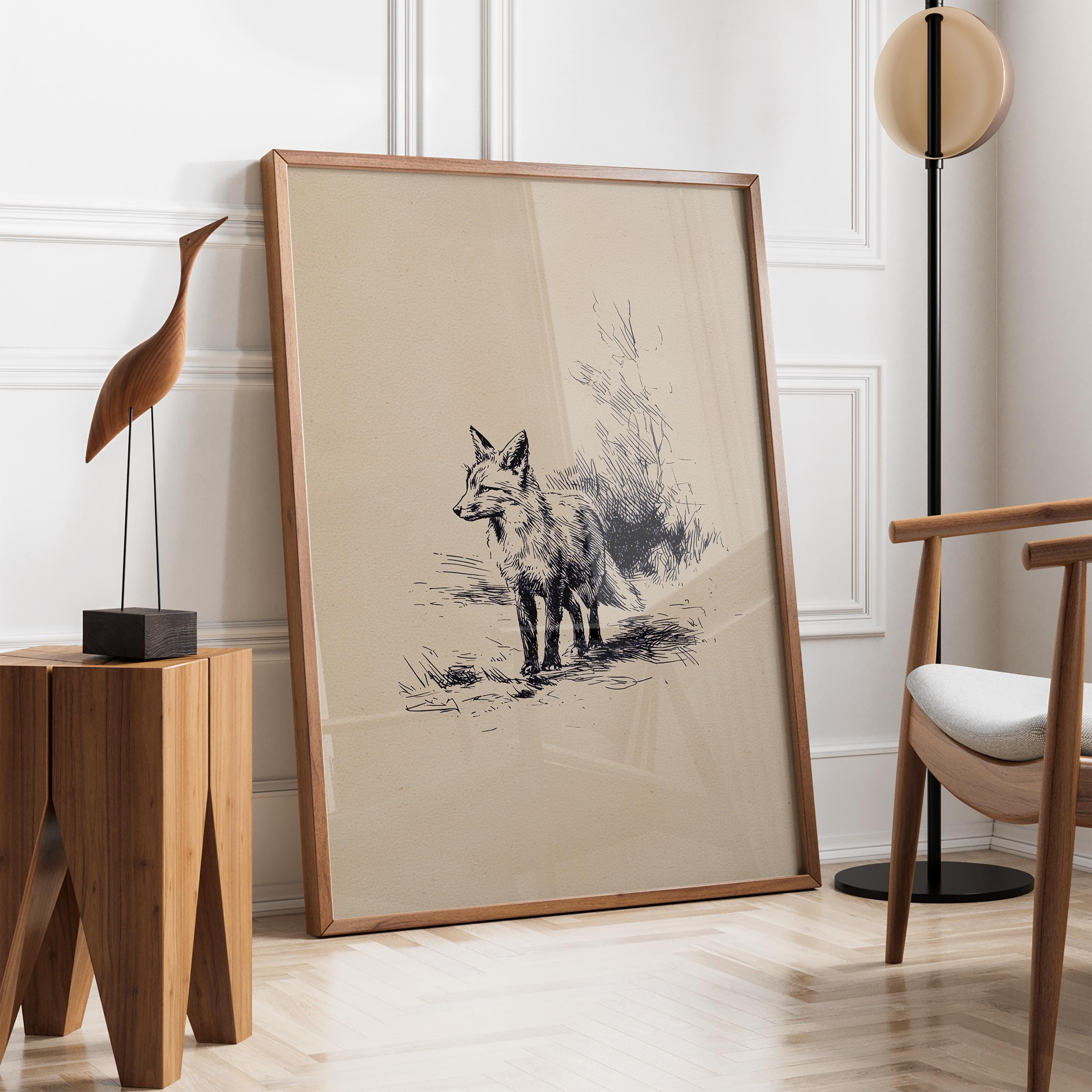 Vintage Fox Sketch Print | Minimalist Fox Drawing | Hand Drawn Forest ...