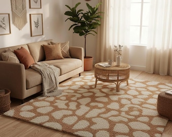 Handgetuft beige en kameelbruin wollen vloerkleed | Gezellige karpetten met textuur