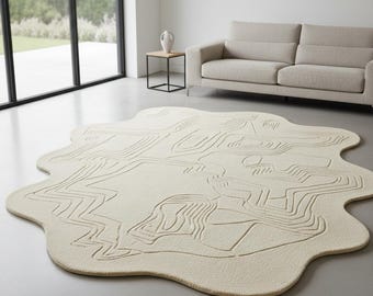 Modern abstract beige wollen tapijt gebeeldhouwd organisch tapijt voor woonkamer