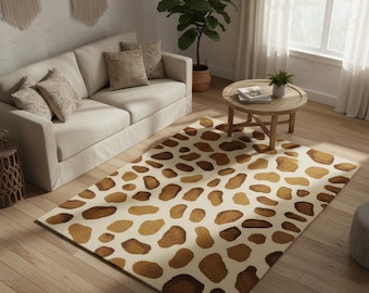 Handgetuft wollen vloerkleed met klassieke luipaardprint in beige en bruine tinten