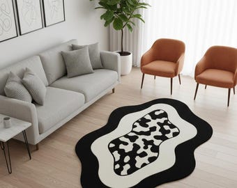 Cow Print Wavy Rug | Abstract Tufted Layered Carpet