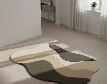Abstract Irregular Rug | Beige & Black Wavy Tufted Carpet