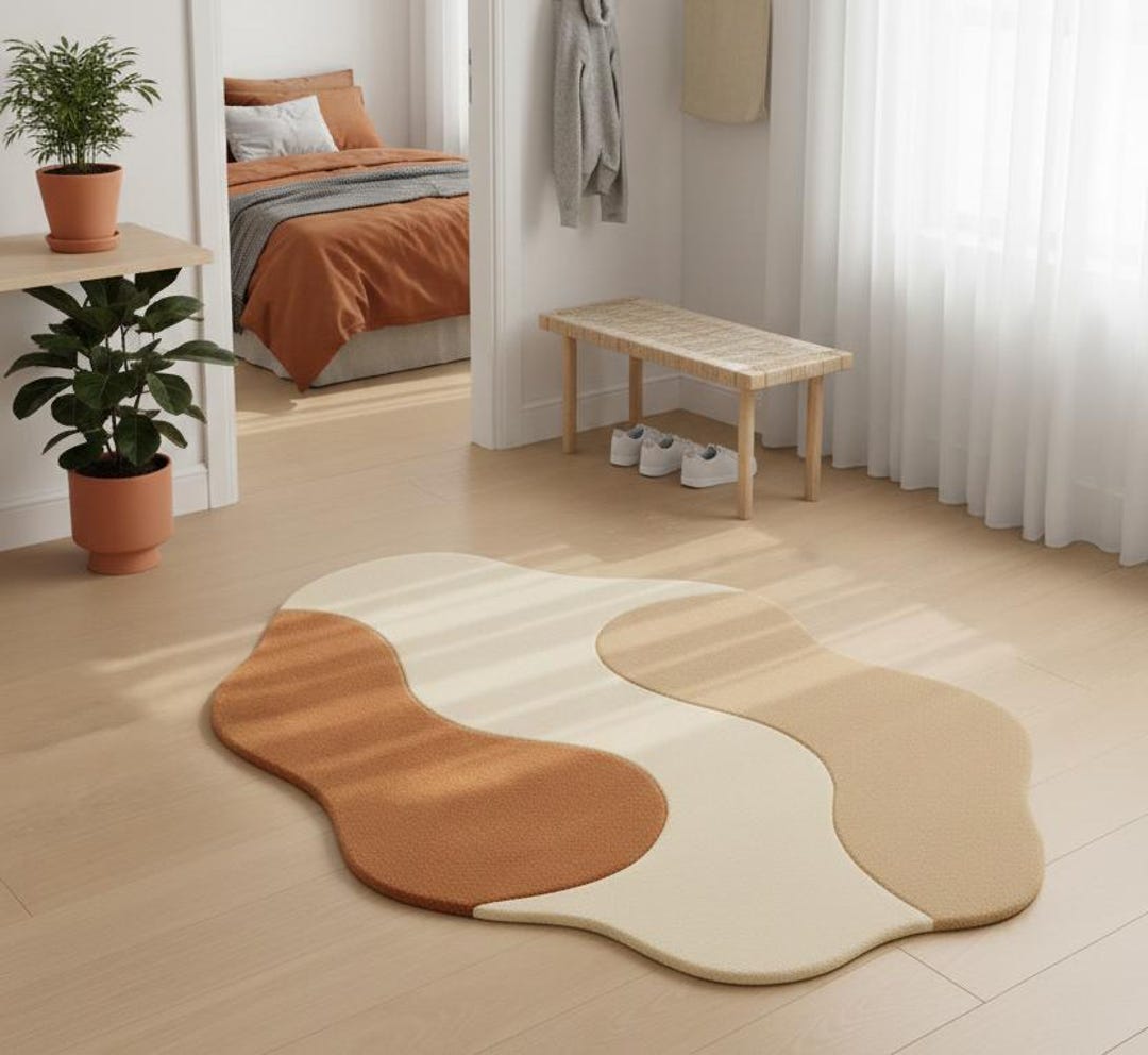 Spectrum Terracotta Rug Terracotta Abstract Rug | Wavy Neutral Tufted Carpet - Etsy