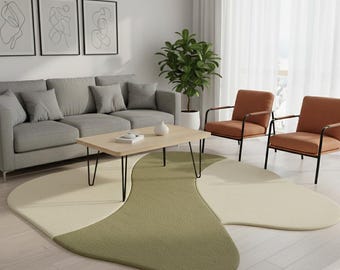 Sage Green Abstract Rug | Irregular Organic Wavy Carpet