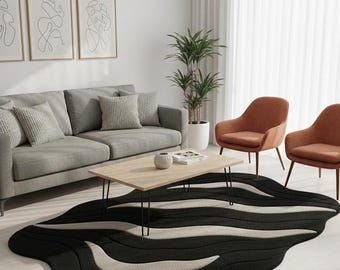 Black Wavy Abstract Rug | Modern Irregular Tufted Carpet