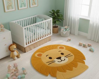 Lion Rug | Tufted Nursery Carpet, Safari Jungle Decor
