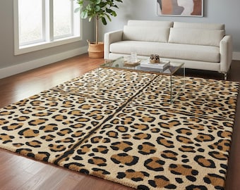 Handgetuft wollen vloerkleed met luipaardprint in beige, bruine en zwarte tinten