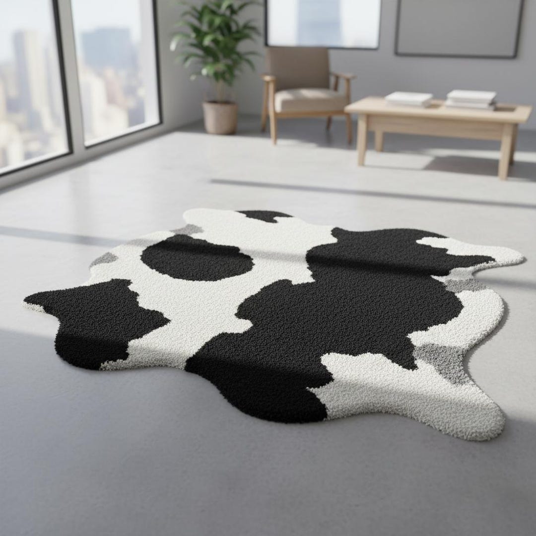Cow Rug Element Hand Tufted Wool Rug: Irregular Cow Print Accent Rug - Etsy