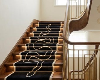 Handgetuft wollen slangenloper, modern abstract traptapijt en gangtapijt.