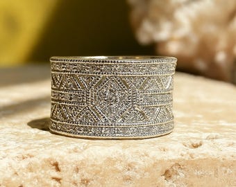 Keltische brede zilveren statementring voor vrouwen, verstelbare bandring met textuur, vintage stijl gewaagde sieraden, ringen bruidsmeisje, cadeau voor haar