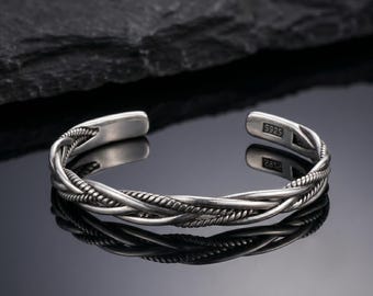 Viking-manchetarmband met gedraaid touw, gevlochten open armband, verstelbare polsmanchet,