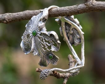 Lotusbladarmband, botanische armband, natuurlijke sieraden, vintage open armband, organisch ontwerp