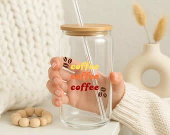 Vaso de café retro de vidrio con tapa y pajita / Taza de café helado de 20 oz