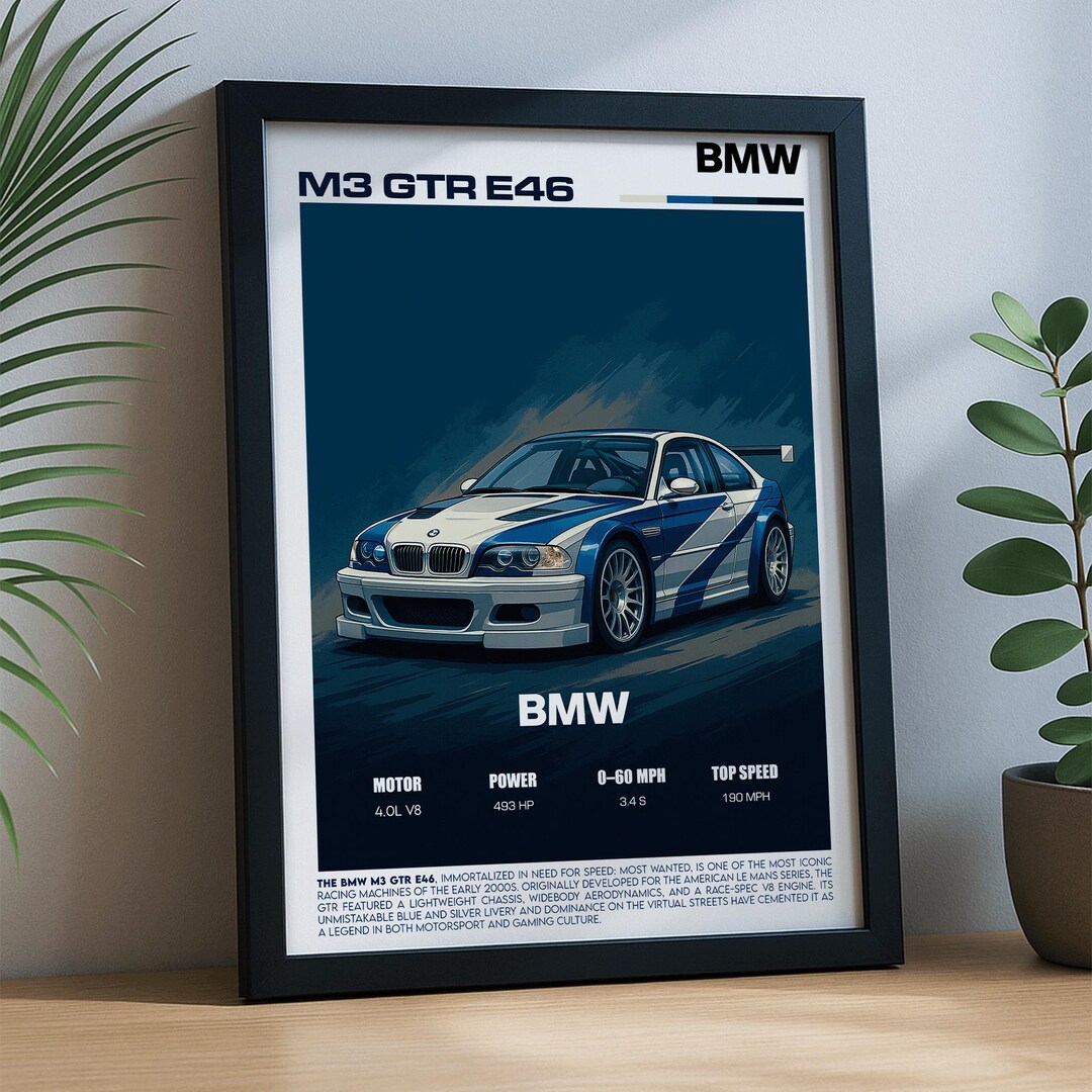 BMW M3 GTR E46 Racing Car Poster: Automotive Wall Art (PNG Digital ...