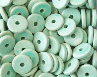 25 Spearmint green 13mm Washers Greek Ceramic Beads