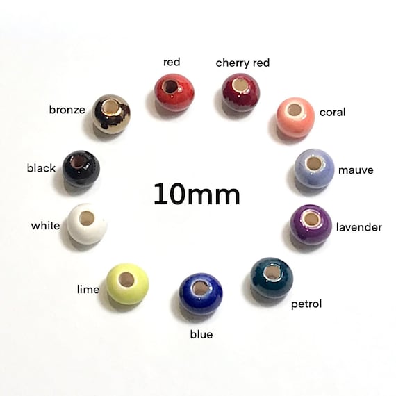 10mm glazed Greek ceramic coloured round beads (10)