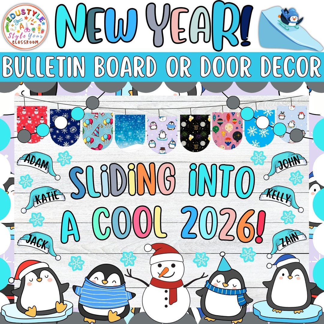 Penguin New Year Bulletin Board Kit: Winter Classroom Decor (digital ...