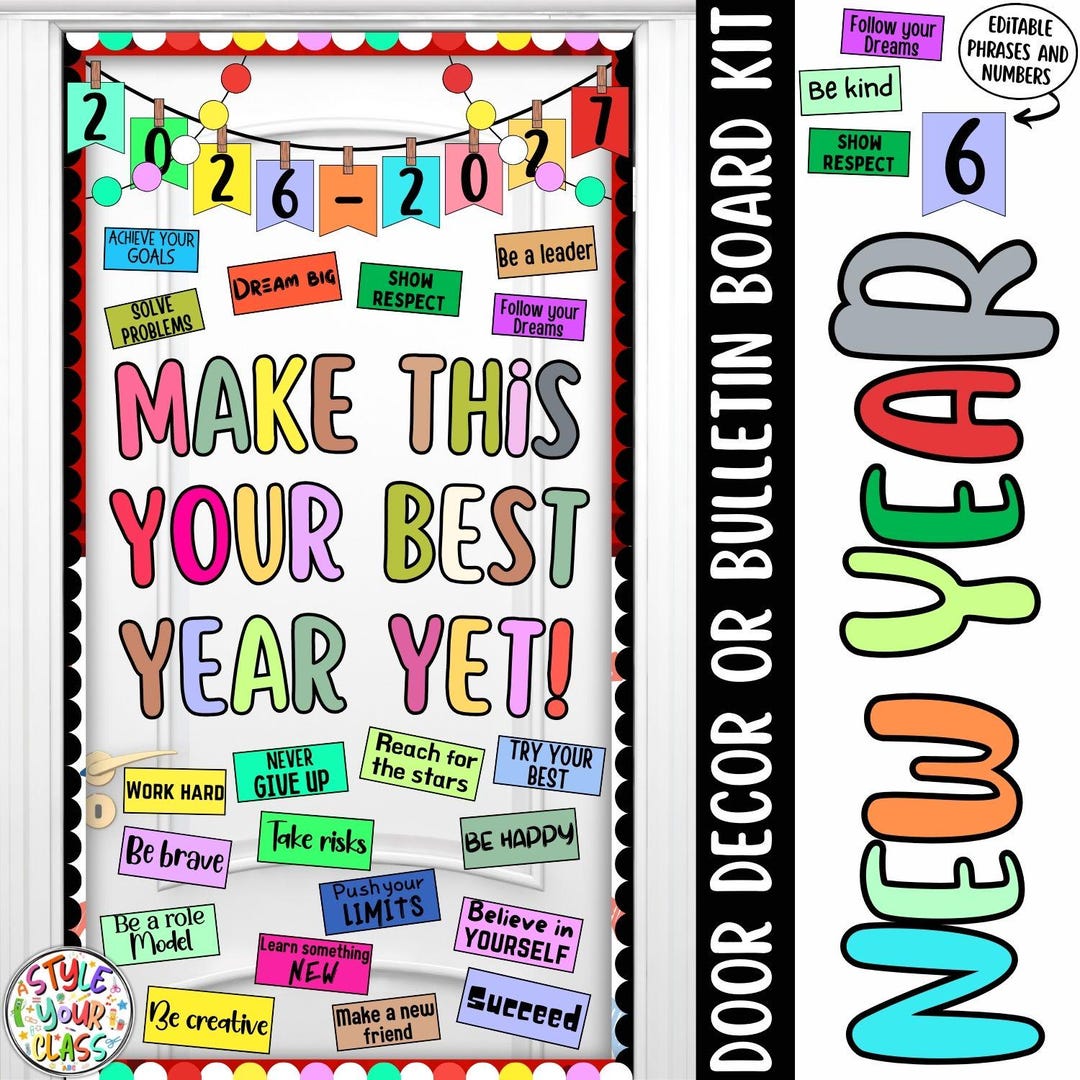New Year Classroom Door Decor: Motivational Bulletin Board Kit (digital ...