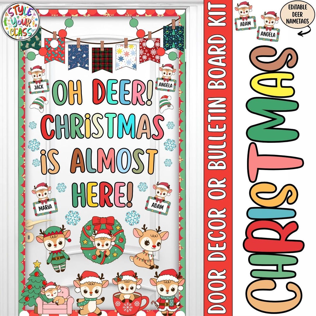 December Door Decor or Bulletin Board Kit | Oh Deer! Christmas is ...