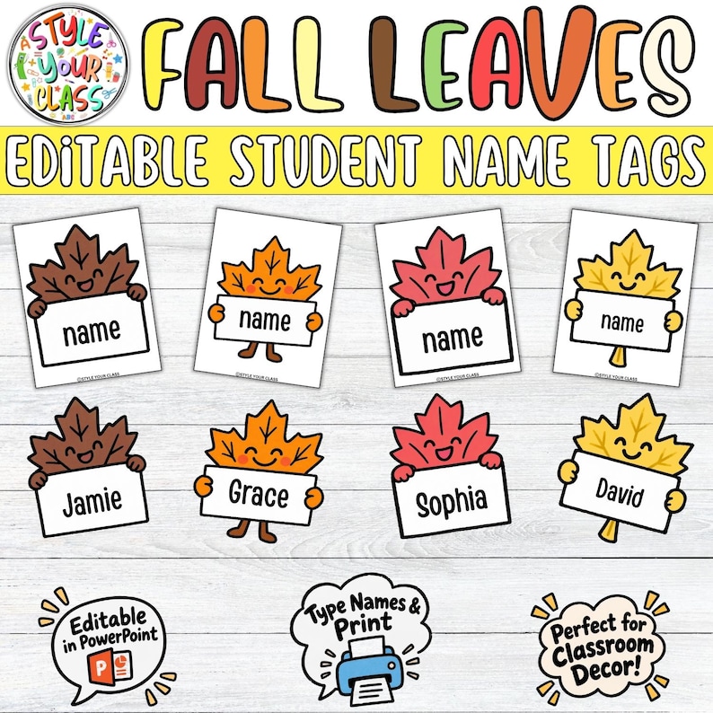 Editable Fall Leaves Name Tags | Cute Autumn Student Name Tags ...