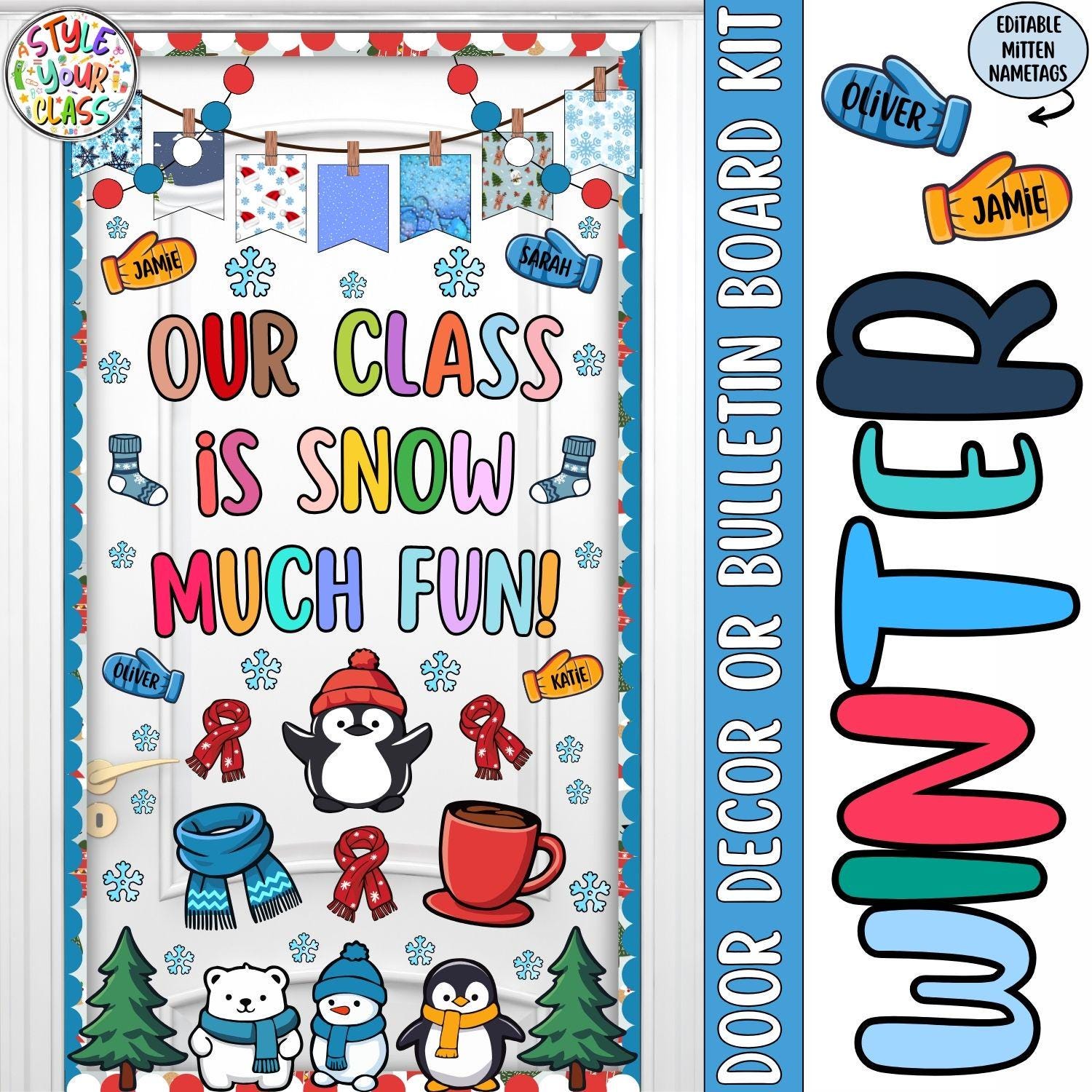 Winter & Christmas Door Decor or Bulletin Board Kit | Our Class is Snow ...