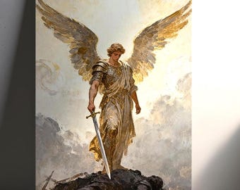 Archangel Michael Warrior Framed Art Print, Celestial Angel A4 A5, Spiritual Decor