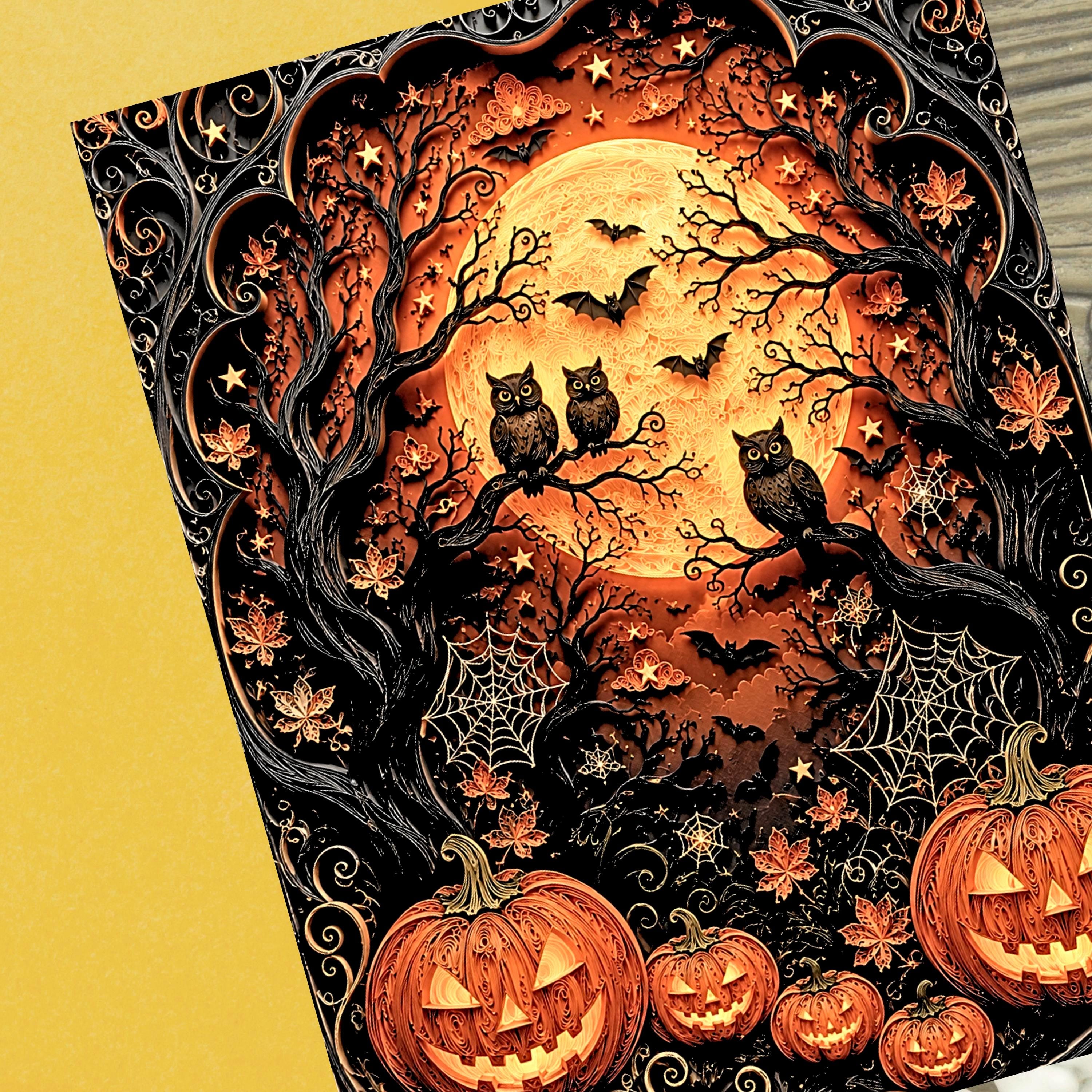 Owl Halloween Card Personalised, Spooky Forest Pumpkin Night, Full Moon Art Trick Or Treat Card, Got
