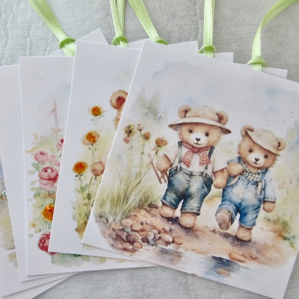 Teddy Bear Thank You, Wedding, Birthday, Hang Tags Junk Journal Ephemera Card Inserts Bookmark Lot of 6