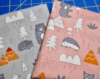 Fabric Fat Quarter 2 pack bundle Gray Pink Wildlife